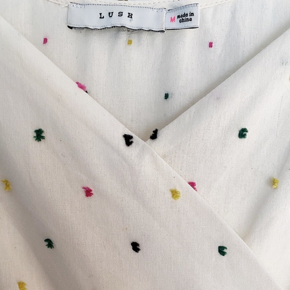 Lush white confetti faux wrap dress with ruffle detail women’s size medium - Picture 6 of 7